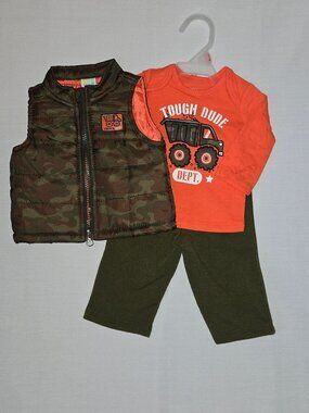 Healthtex Baby Boy Camo Vest Tough Dude 3 Piece Outfit Set 6-9M